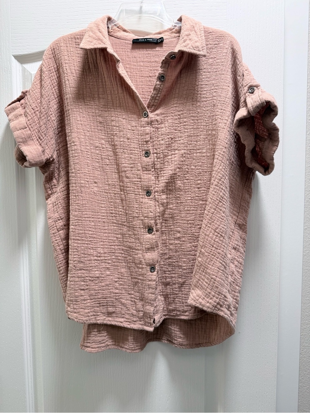 Lightweight Gauze Beige Button-Front Top